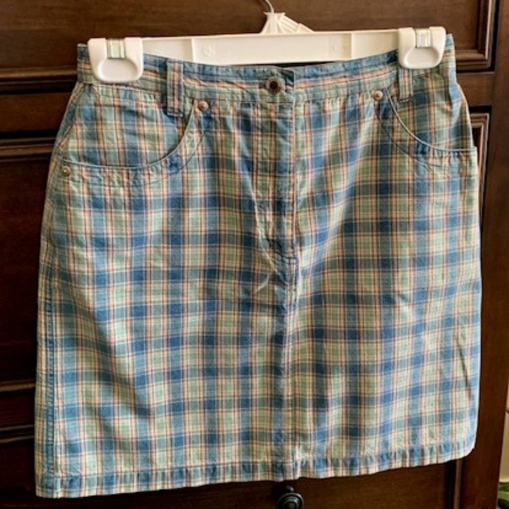 Plaid Denim Mini Skirt - women's size 2